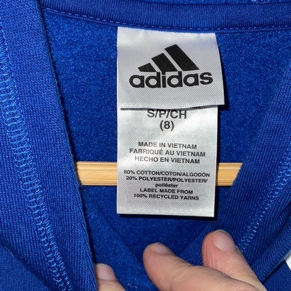 NWOT! Adidas Blue/White Logo Hooded Sweatshirt. Never worn! Boys size 8 yr old. - Picture 3 of 6